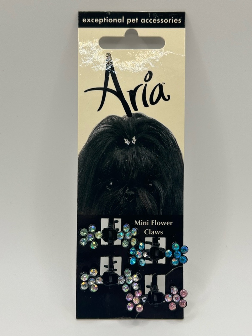 Aria Black Mini-Flower Claws with Rhinestones